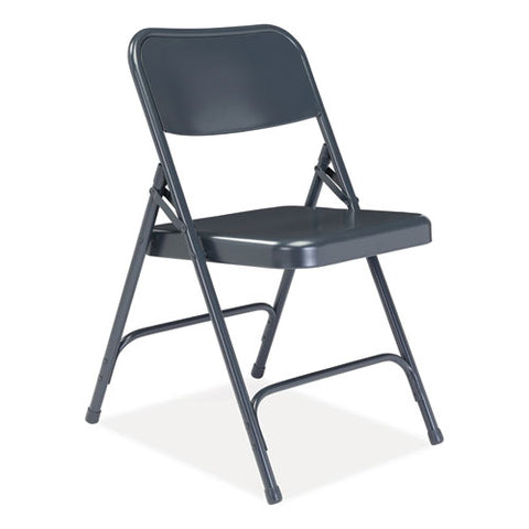 200 Series Premium All-steel Double Hinge Folding Chair, Supports Up To 500 Lb, 17.25" Seat Height, Blue, 4/carton