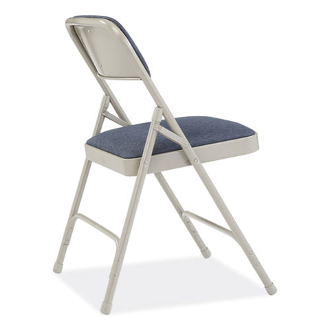 2200 Series Fabric Dual-hinge Premium Folding Chair, Supports Up To 500 Lb, Blue Seat, Blue Back, Gray Base, 4/carton