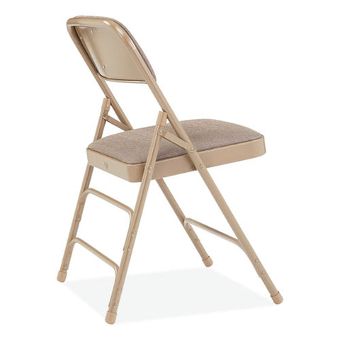 2300 Series Fabric Triple Brace Double Hinge Premium Folding Chair, Supports Up To 500 Lb, Cafe Beige, 4/carton