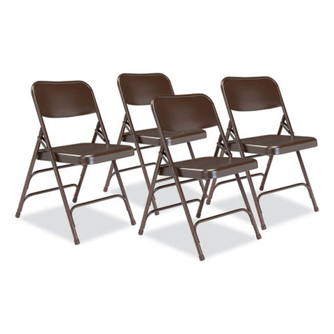 300 Series Deluxe All-steel Triple Brace Folding Chair, Supports Up To 480 Lb, 17.25" Seat Height, Brown, 4/carton