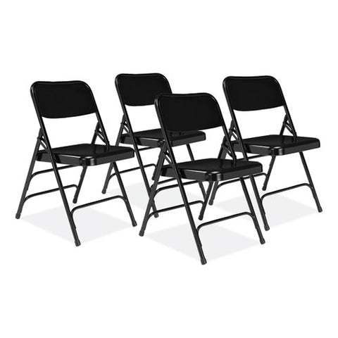 300 Series Deluxe All-steel Triple Brace Folding Chair, Supports Up To 480 Lb, 17.25" Seat Height, Black, 4/carton