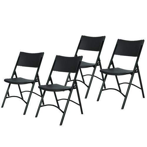 600 Series Heavy Duty Plastic Folding Chair, Supports Up To 500 Lb, 18" Seat Height, Black Seat/back/base, 4/carton
