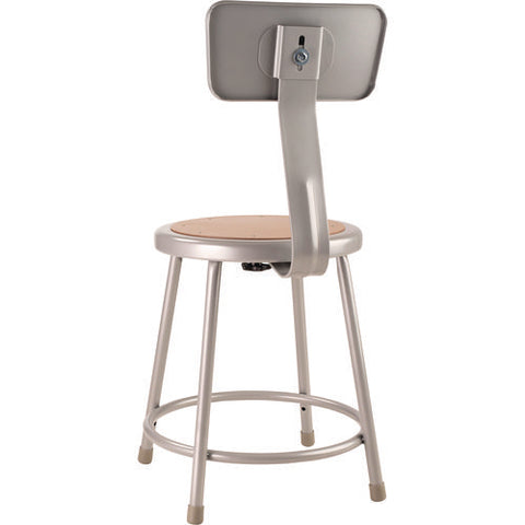 6200 Series Heavy Duty Steel Stool With Backrest, Supports Up To 500 Lb, 18" Seat Height, Brown Seat, Gray Back/base