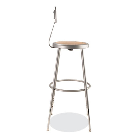 6200 Series 25" To 33" Height Adjustable Heavy Duty Stool With Backrest, Supports Up To 500 Lb, Brown Seat, Gray Base