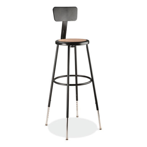 6200 Series 32"-39" Height Adjustable Heavy Duty Stool With Backrest, Supports Up To 500 Lb, Brown Seat, Black Base