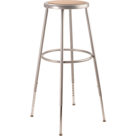 6204 Series Height Adjustable Heavy Duty Steel Stool, Backless, Supports 500 Lb, 31" To 39" Seat Height, Brown Seat/gray Base