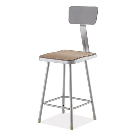 6300 Series Heavy Duty Square Seat Stool With Backrest, Supports Up To 500 Lb, 23.25" Seat Height, Brown Seat,gray Back/base