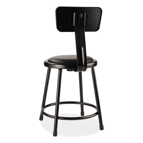 6400 Series Heavy Duty Vinyl Padded Stool With Backrest, Supports 300 Lb, 18" Seat Height, Black Seat, Black Back, Black Base