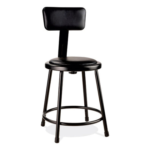 6400 Series Heavy Duty Vinyl Padded Stool With Backrest, Supports 300 Lb, 18" Seat Height, Black Seat, Black Back, Black Base