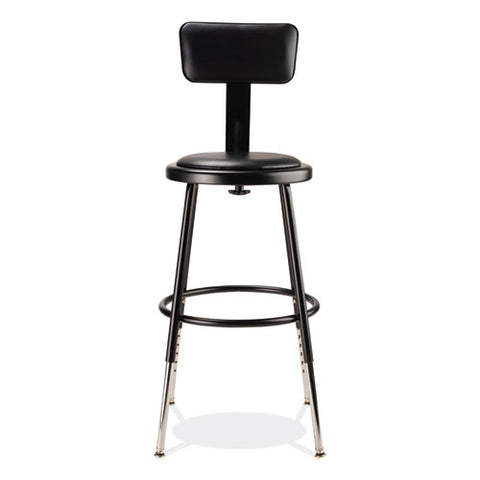 6400 Series Height Adjustable Heavy Duty Vinyl Steel Stool With Backrest, Supports 300 Lb, 19" To 27" Seat Height, Black