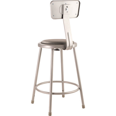 6400 Series Heavy Duty Vinyl Padded Steel Stool With Backrest, Supports Up To 500 Lbs, 24" Seat Height, Gray Seat, Gray Base