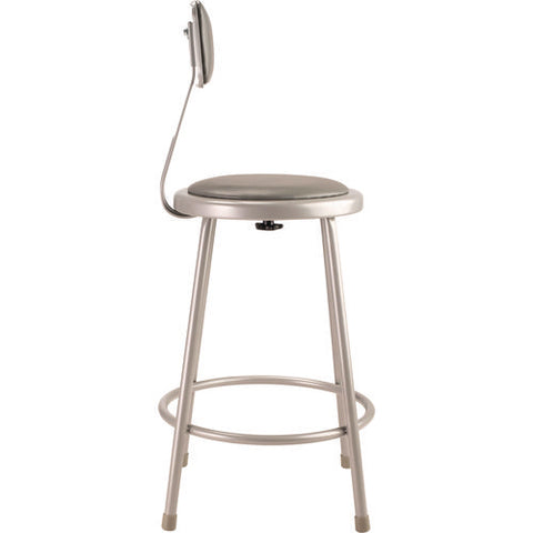 6400 Series Heavy Duty Vinyl Padded Steel Stool With Backrest, Supports Up To 500 Lbs, 24" Seat Height, Gray Seat, Gray Base