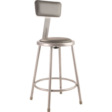 6400 Series Heavy Duty Vinyl Padded Steel Stool With Backrest, Supports Up To 500 Lbs, 24" Seat Height, Gray Seat, Gray Base