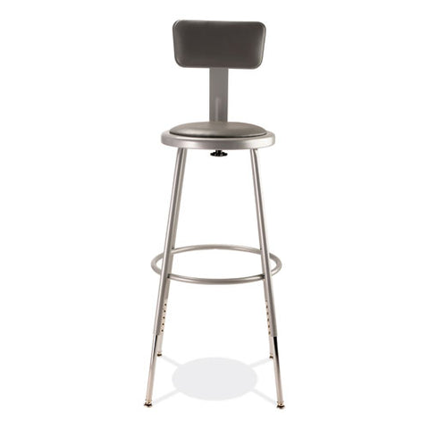 6400 Series Height Adjustable Heavy Duty Padded Stool With Backrest, Supports Up To 300 Lb, 25" To 33" Seat Height, Gray