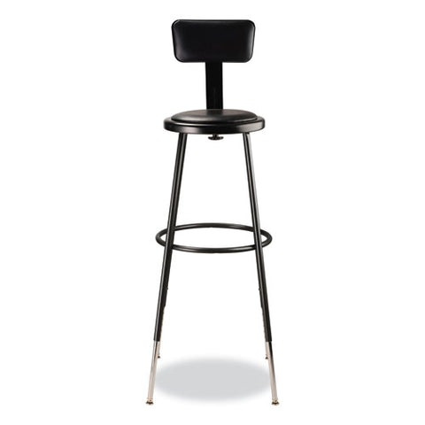 6400 Series Height Adjustable Heavy Duty Vinyl Padded Stool With Backrest, Supports 300 Lb, 32" To 39" Seat Height, Black