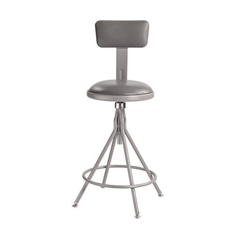 6500 Series Height Adj Heavy Duty Vinyl Swivel Stool With Backrest, Supports Up To 500 Lb, 24" To 30" Seat Height, Gray