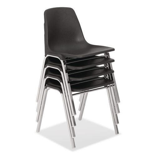 8100 Series Poly Shell Stacking Chair, Supports Up To 500 Lb, 18" Seat Height, Black Seat, Black Back, Chrome Base, 4/pack