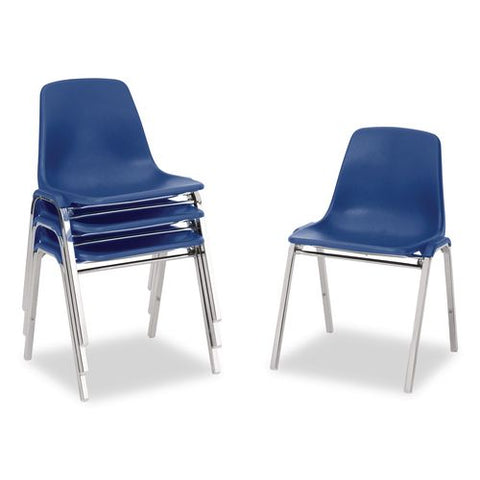 8100 Series Poly Shell Stacking Chair, Supports Up To 500 Lb, 18" Seat Height, Blue Seat, Blue Back, Chrome Base, 4/pack