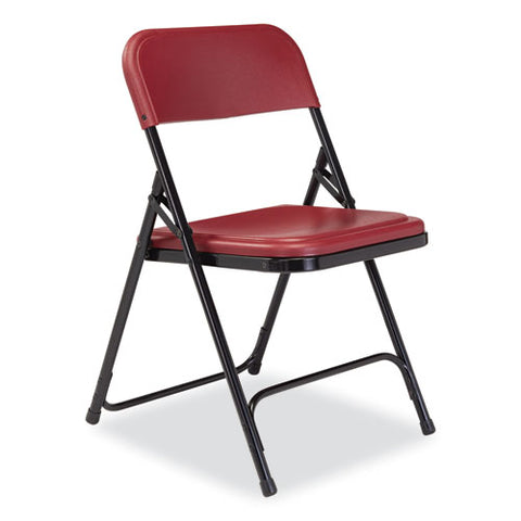 800 Series Plastic Folding Chair, Supports Up To 500 Lb, 18" Seat Height, Burgundy Seat, Burgundy Back, Black Base, 4/carton