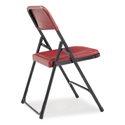 800 Series Plastic Folding Chair, Supports Up To 500 Lb, 18" Seat Height, Burgundy Seat, Burgundy Back, Black Base, 4/carton