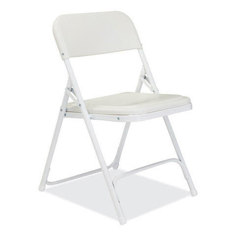 800 Series Plastic Folding Chair, Supports Up To 500 Lb, 18" Seat Height, Bright White Seat, White Base, 4/carton