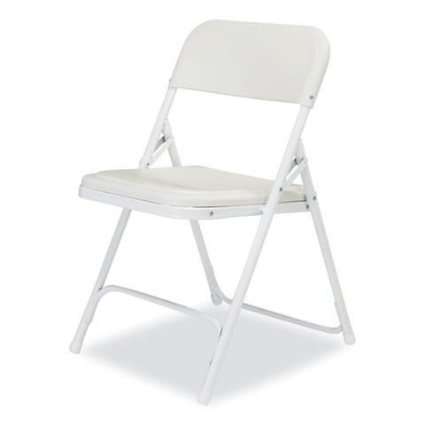 800 Series Plastic Folding Chair, Supports Up To 500 Lb, 18" Seat Height, Bright White Seat, White Base, 4/carton