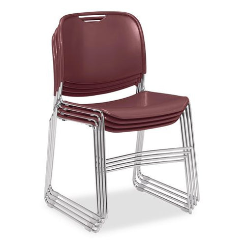 8500 Series Ultra-compact Plastic Stack Chair, Supports 500 Lbs, 17" Seat Height, Burgundy Seat/back, Chrome Base, 4/carton