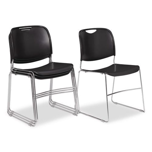8500 Series Ultra-compact Plastic Stack Chair, Supports Up To 500 Lbs, 17" Seat Height, Black Seat/back, Chrome Base, 4/ct