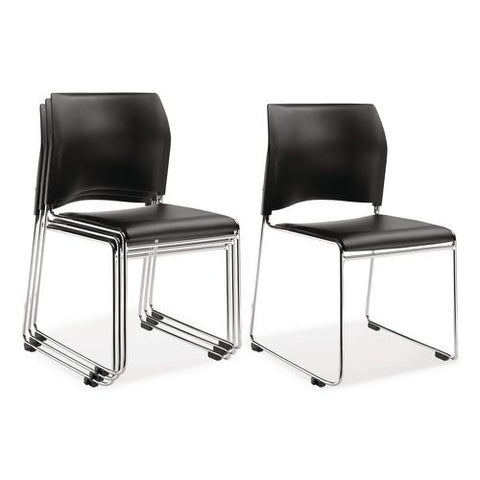 8700 Series Cafetorium Plush Vinyl Stack Chair, Supports Up To 500 Lb, 18" Seat Height, Black Seat/back, Chrome Base, 4/pack