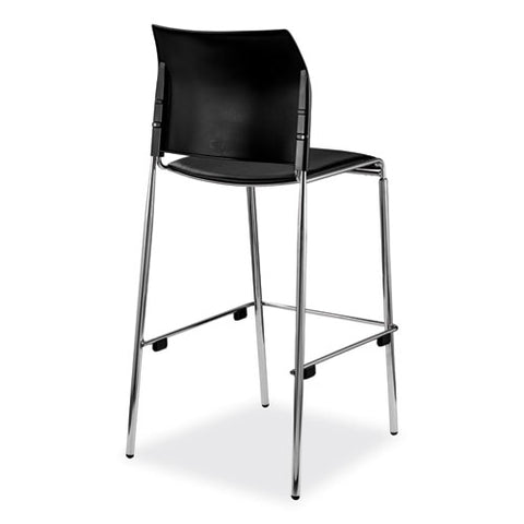 Cafetorium Bar Height Stool, Padded Seat/back, Supports Up To 500 Lb, 31" Seat Height, Black Seat, Black Back,chrome Base