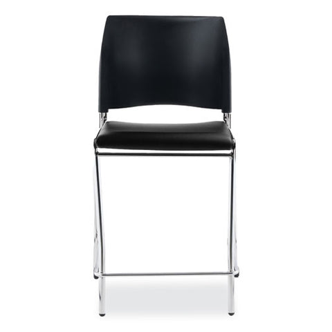 Cafetorium Counter Height Stool, Padded, Supports Up To 300 Lb, 24" Seat Height, Black Seat, Black Back, Chrome Base