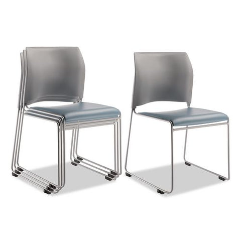 8700 Series Cafetorium Plush Vinyl Stack Chair, Supports Up To 500 Lb, 18" Seat Ht, Blue Seat, Gray Back, Silver Base, 4/pk
