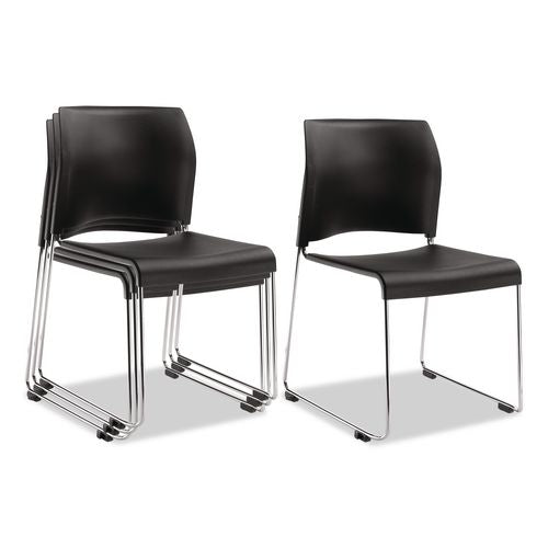 8800 Series Cafetorium Plastic Stack Chair, Supports Up To 500 Lb, 18" Seat Height, Black Seat/back, Chrome Base, 4/carton