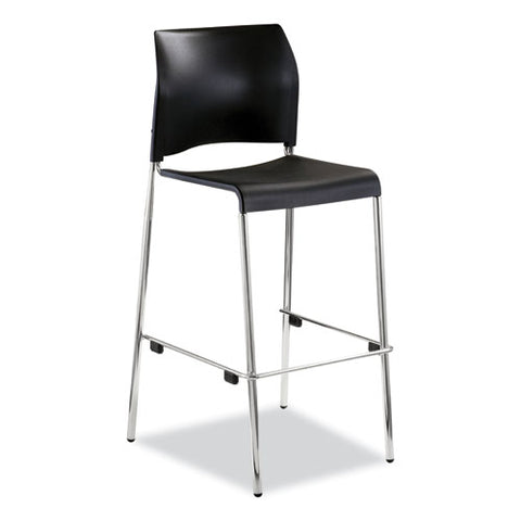 Cafetorium Bar Height Stool, Supports Up To 500 Lb, 31" Seat Height, Black Seat, Black Back, Chrome Base