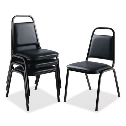 9100 Series Vinyl Upholstered Stack Chair, Supports 300 Lbs, 18" Seat Height, Midnight Blue Seat/back, Black Base, 4/pack