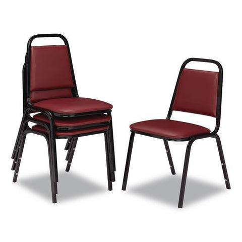 9100 Series Vinyl Upholstered Stack Chair, Supports Up To 300 Lbs, 18" Seat Height, Burgundy Seat/back, Black Base, 4/carton