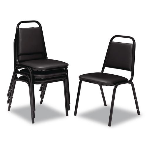 9100 Series Vinyl Upholstered Stack Chair, Supports Up To 300 Lbs, 18" Seat Height, Black Seat/back/base, 4/carton