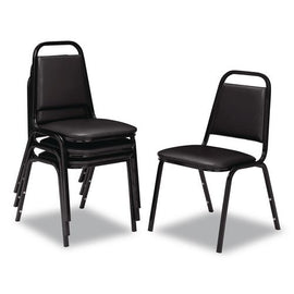 9100 Series Vinyl Upholstered Stack Chair, Supports Up To 300 Lbs, 18" Seat Height, Black Seat/back/base, 4/carton