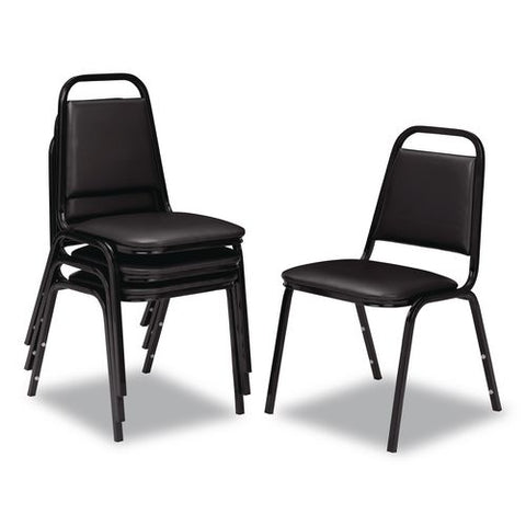 9100 Series Vinyl Upholstered Stack Chair, Supports Up To 300 Lbs, 18" Seat Height, Black Seat/back/base, 4/carton