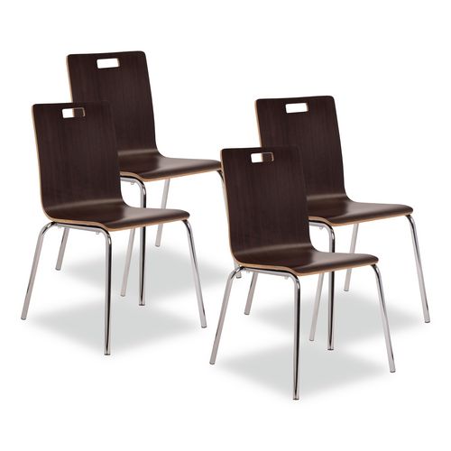 Bushwick Series Bentwood Chair, Supports Up To 500 Lb, 18" Seat Height, Espresso Seat, Espresso Back, Chrome Base, 4/pack