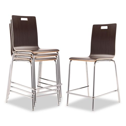Bushwick Series Bentwood Stool, Counter Height, Supports Up To 500 Lb, 24" Seat Height, Espresso Seat/back, Chrome Base, 4/pk