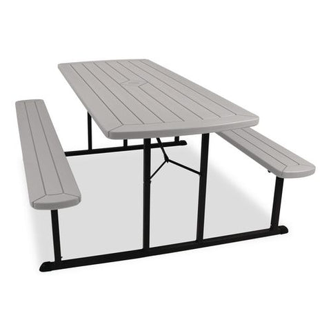 Blow Molded Folding Picnic Table, Rectangular, 57w X 72d X 29.5h, Speckled Gray Top, Black Base/legs