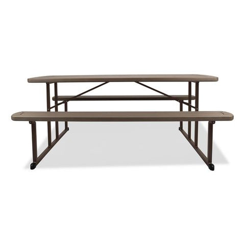 Blow Molded Folding Picnic Table, Rectangular, 57w X 72d X 29.5h, Brown Top, Brown Base/legs