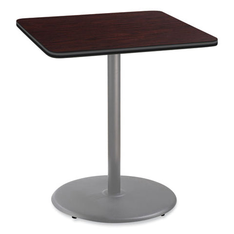 Cafe Table, 36w X 36d X 42h, Square Top/round Base, Mahogany Top, Gray Base