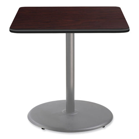 Cafe Table, 36w X 36d X 36h, Square Top/round Base, Mahogany Top, Gray Base