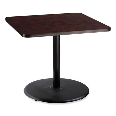 Cafe Table, 36w X 36d X 30h, Square Top/round Base, Mahogany Top, Black Base