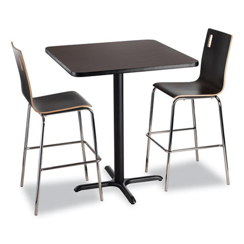 Cafe Table, 36w X 36d X 42h, Square Top/x-base, Mahogany Top, Black Base