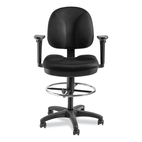 Comfort Task Stool With Arms, Supports Up To 300 Lb, 25.5" To 35.5" Seat Height, Black Seat, Black Back, Black Base