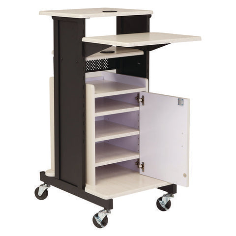 Premium Plus Presentation Cart With Storage Cabinet, 18 X 30 X 40.5, Ivory/black