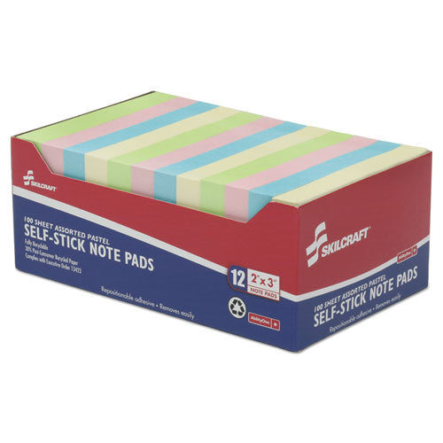 7530013982660, Skilcraft Self-stick Note Pad Set, 2" X 3", Assorted Colors, 100 Sheets/pad, 12 Pads/pack